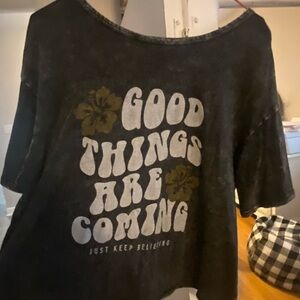 Caution To The Wind Charcoal Tee with Bold Print